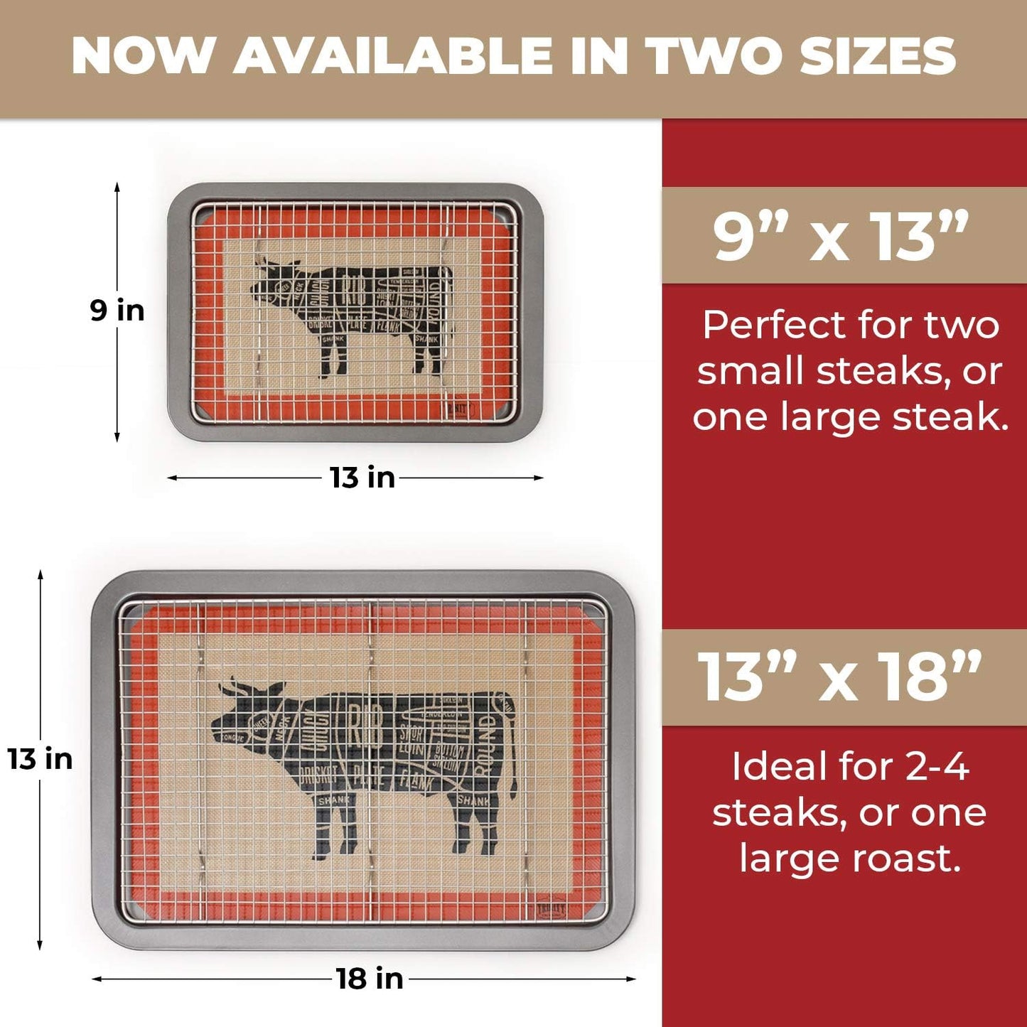 Meat Resting Pan - with Wire Rack and Silicone Baking Mat - Dishwasher and Oven Safe Stainless Steel, for Cooking and Cooling Steak, BBQ, Bacon, & More