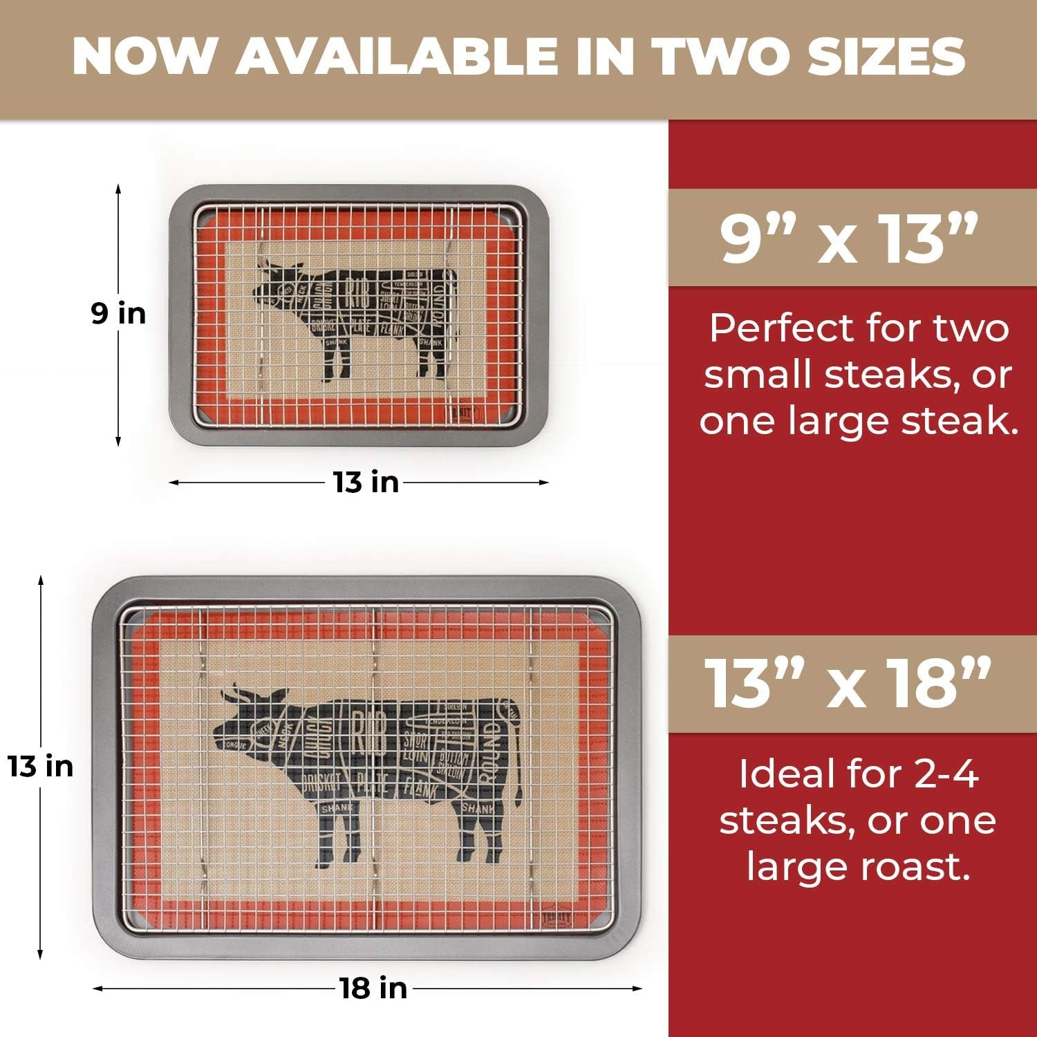 Meat Resting Pan - with Wire Rack and Silicone Baking Mat - Dishwasher and Oven Safe Stainless Steel, for Cooking and Cooling Steak, BBQ, Bacon, & More