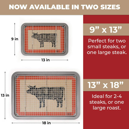 Meat Resting Pan - with Wire Rack and Silicone Baking Mat - Dishwasher and Oven Safe Stainless Steel, for Cooking and Cooling Steak, BBQ, Bacon, & More