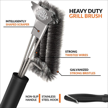 BBQ Grill Brush and Scraper 18" | Stainless Steel Cleaning Brush Accessories | Best for Weber Gas, Charcoal, Porcelain, Cast Iron, All Grilling Grates