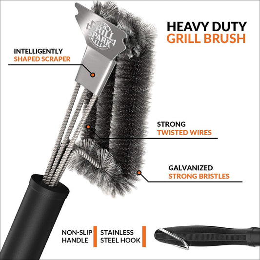 BBQ Grill Brush and Scraper 18" | Stainless Steel Cleaning Brush Accessories | Best for Weber Gas, Charcoal, Porcelain, Cast Iron, All Grilling Grates