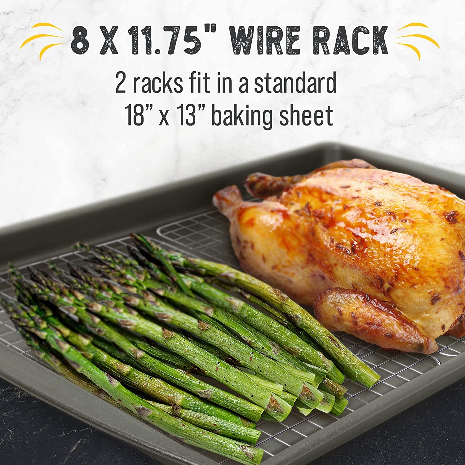Checkered Chef Cooling Rack - Set of 2 Stainless Steel, Oven Safe Grid Wire Cookie Cooling Racks for Baking & Cooking - 8” X 11 ¾"