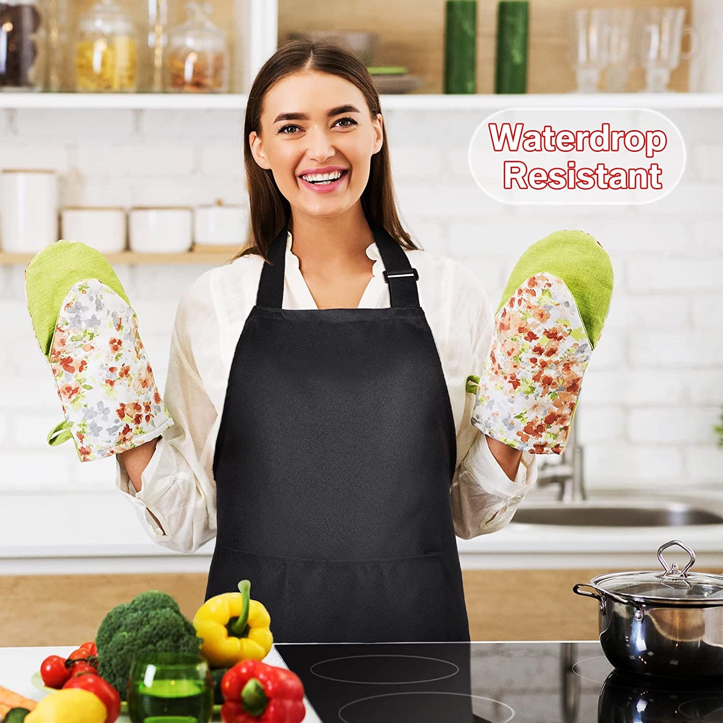 24 Pack Adjustable Bib Apron with 2 Pockets Cooking Kitchen Aprons Black Chef Apron Water Oil Stain Resistant BBQ Work Apron for Women Men Drawing Crafting Outdoors Smock