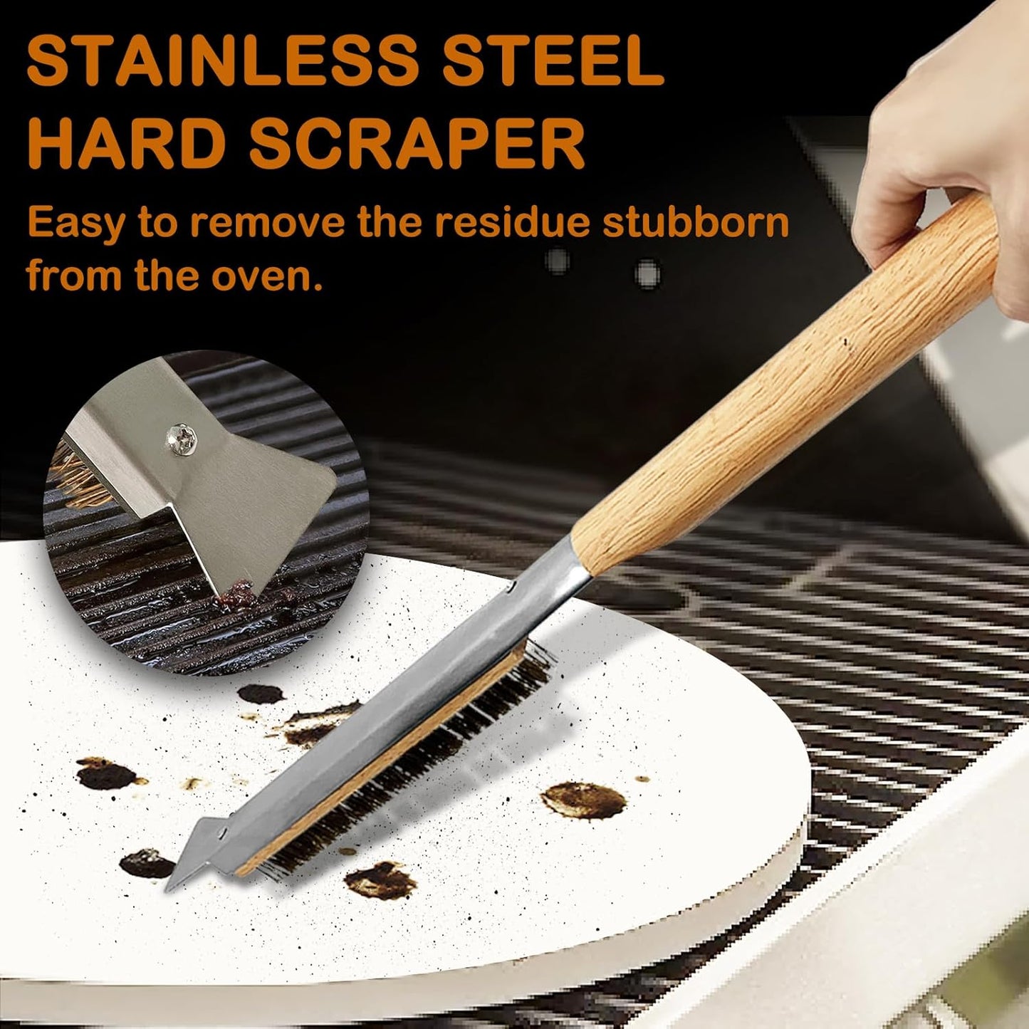 Pizza Oven Brush, 22” Pizza Stone Cleaning Brush - Copper Wire Pizza Brush with Wooden Handle and Stainless Steel Scraper, Pizza Oven Accessories for Outdoor Pizza Grill Cleaning