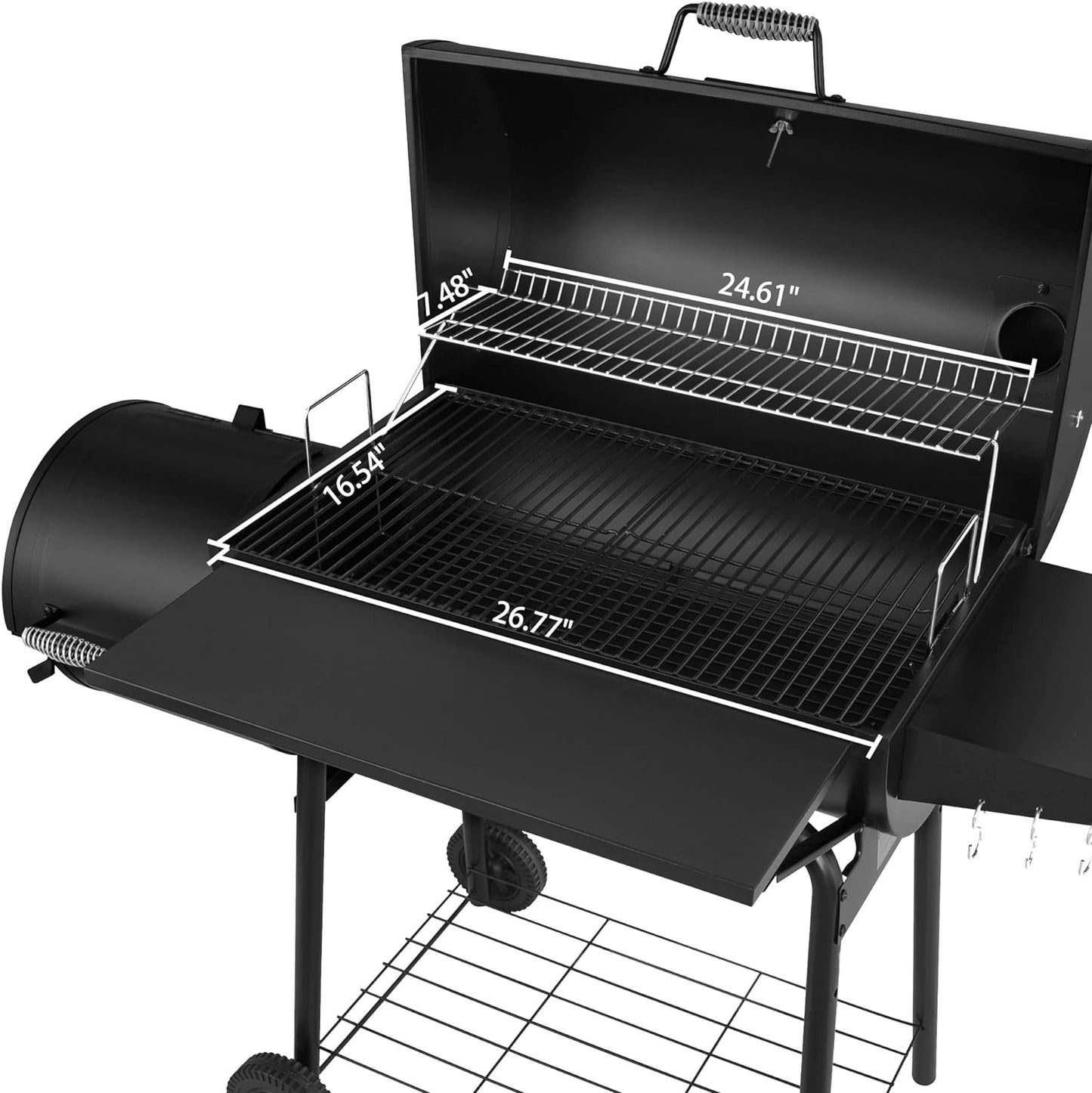 CC1830S 30" BBQ Charcoal Grill and Offset Smoker | 811 Square Inch Cooking Surface, Outdoor for Camping | Black