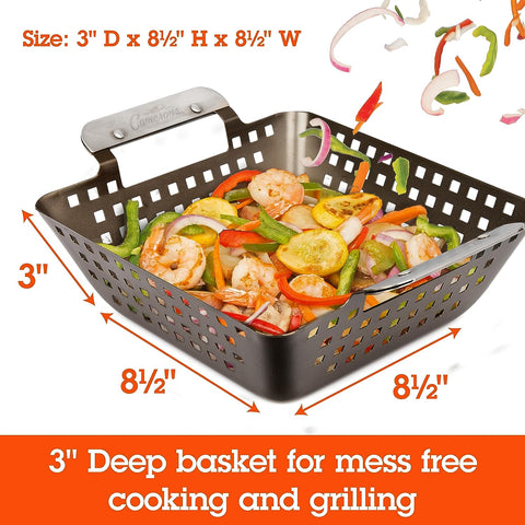 Image of Barbecue Grilling Wok - Heavy Duty Non-Stick BBQ Grill Basket W Stainless Steel Handles - 3" Deep Pan Keeps Meat & Vegetables inside - Indoor Outdoor Use - Great for Summer Bbqs and Father'S Day Gift