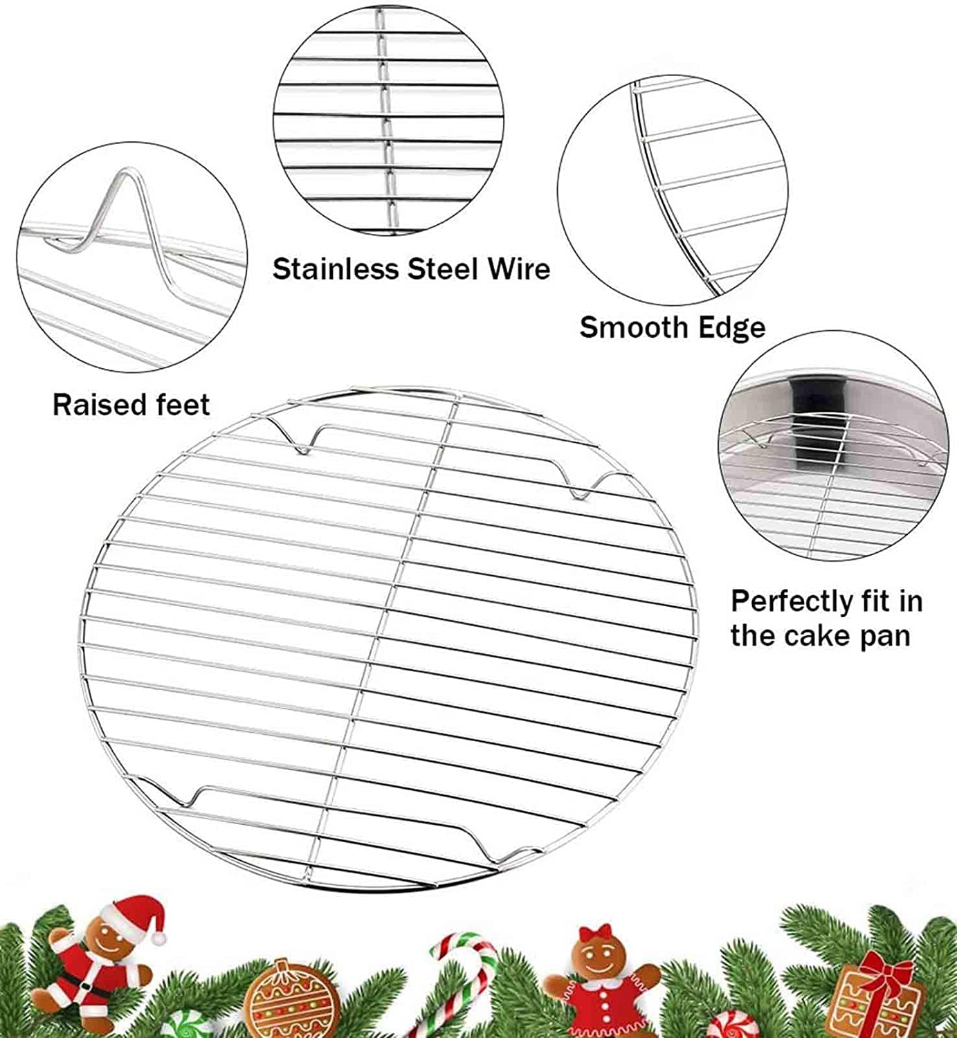 Teamfar round Cooling Rack Set of 2, 9 Inch round Rack Baking Steaming Roasting Rack Set Stainless Steel, Healthy & Dishwasher Safe, Mirror Finish & Rust Free