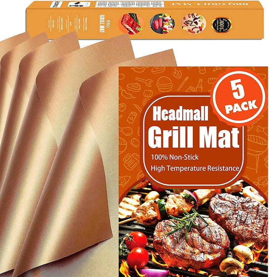 Copper Grill Mats Set of 5, Grill Mats Non Stick, BBQ Grill Mat & Baking -Reusable and Easy to Clean-Bbq Mats for Electric Gas Charcoal Grill