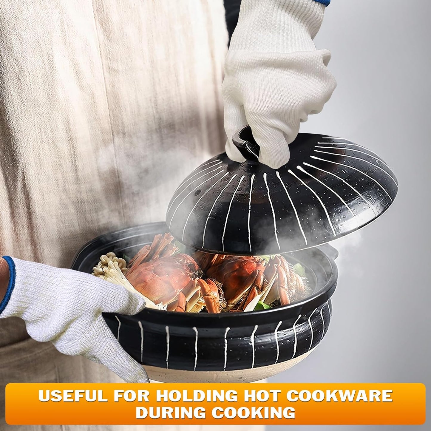Heat Resistant Cooking Gloves - Kitchen Gloves 480 Degree Heat Resistant Oven Gloves for Handling Hot Food Cooking Baking Oven Gloves - Camping Cooking Pot Indoor Outdoor Smoker Grill