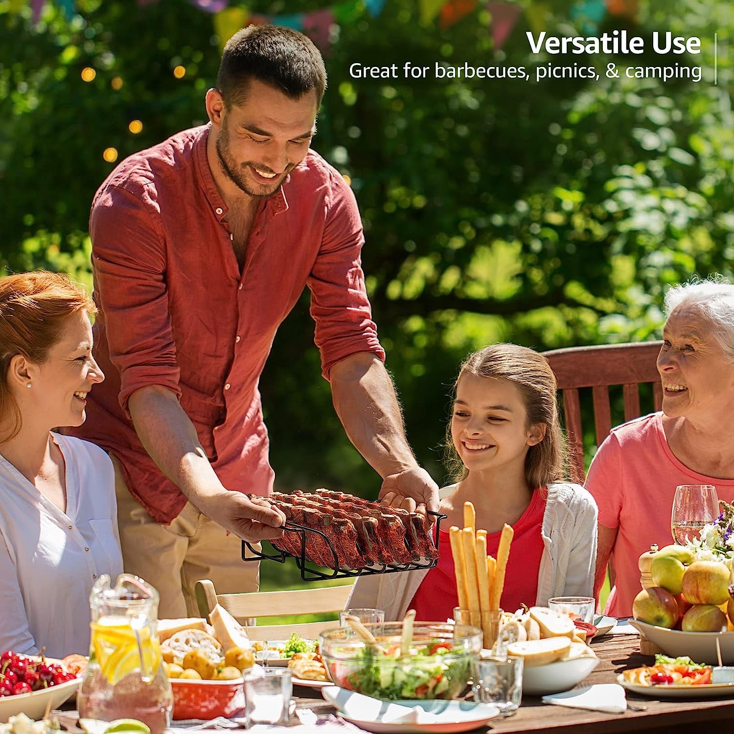 Sorbus® Non-Stick Rib Rack - Porcelain Coated Steel Roasting Stand – Holds 4 Rib Racks for Grilling & Barbecuing - Perfect BBQ Accessories for Smoker and Grill - Durable and Convenient Design (Black)