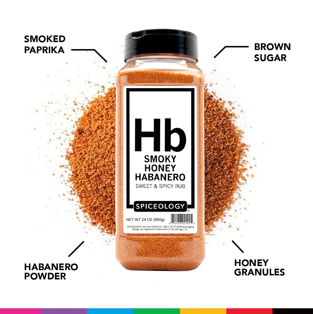 Spiceology - Smoky Honey Habanero - Sweet & Spicy BBQ Rub - Barbeque Rubs, Spice Blends and Seasonings for Smoking or Grilling - Use On: Chicken, Wings, Pork, Steak, Nuts, Butter, Bacon, or Burgers - 24 Oz