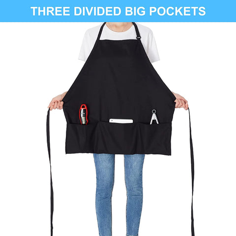 Image of 2 Pack 3 Pockets 100% Cotton Adjustable Bib Apron Chef Kitchen Cooking Aprons for Women Men, Black