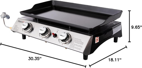 Image of PD1302 3-Burner 26,400-BTU Portable Gas Grill Griddle, Flat Top for Outdoor Camping, Tailgating, Picnics, Silver