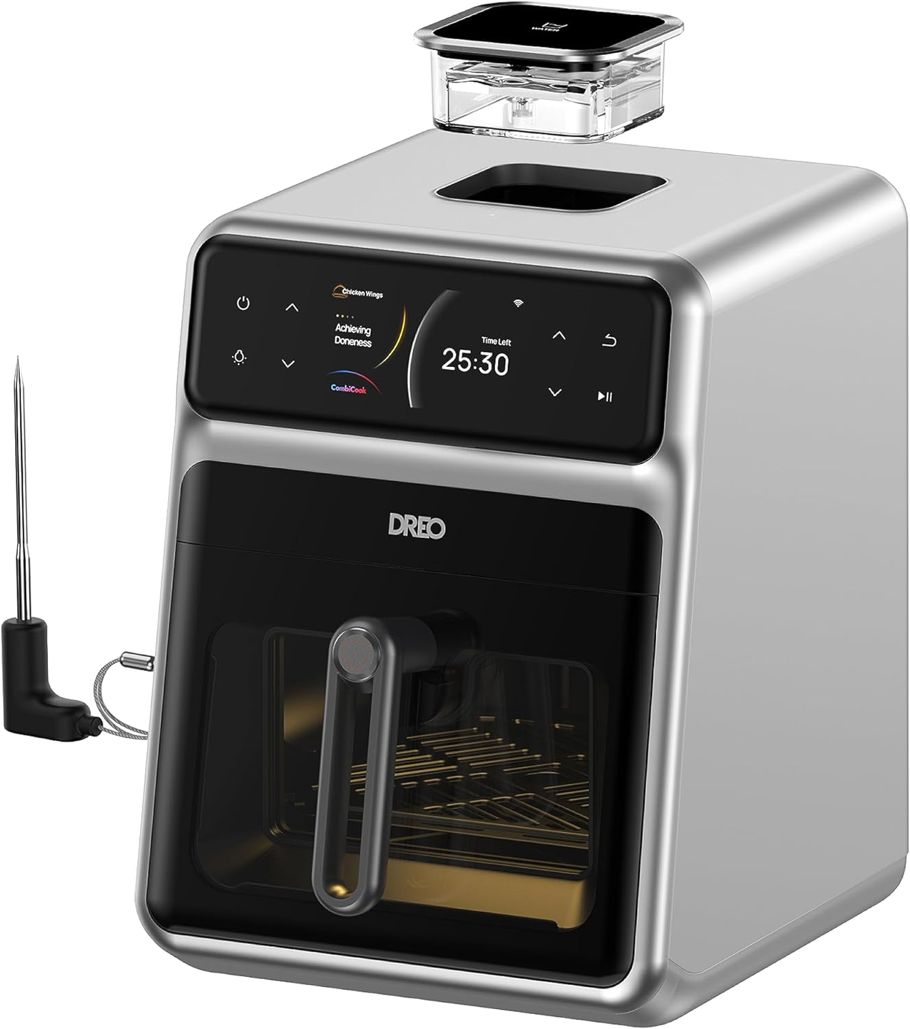 Chefmaker Combi Fryer, Cook like a Pro with Just the Press of a Button, Smart Air Fryer Cooker with Cook Probe, Water Atomizer, 3 Professional Cooking Modes, 6 QT