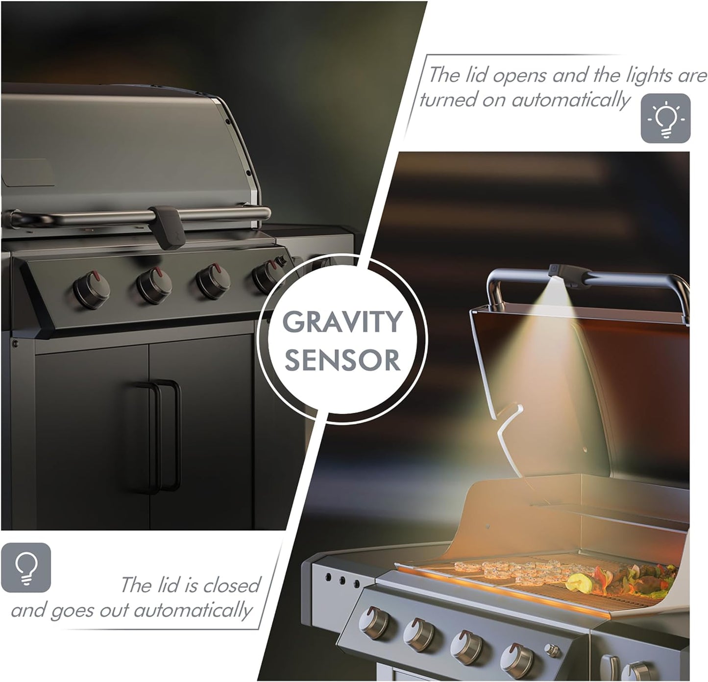 Grill Ligt, Barbecue eat-Resistant round andle Ligt wit Gravity Sensor, andle Diameter of 1.25In, Applicable to BBQ