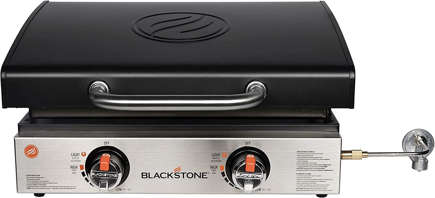 1813 Stainless Steel Propane Gas Hood Portable, Flat Griddle Grill Station for Kitchen, Camping, Outdoor, Tailgating, Tabletop, Countertop – Heavy Duty, 12, 000 Btus, 22 Inch, Black