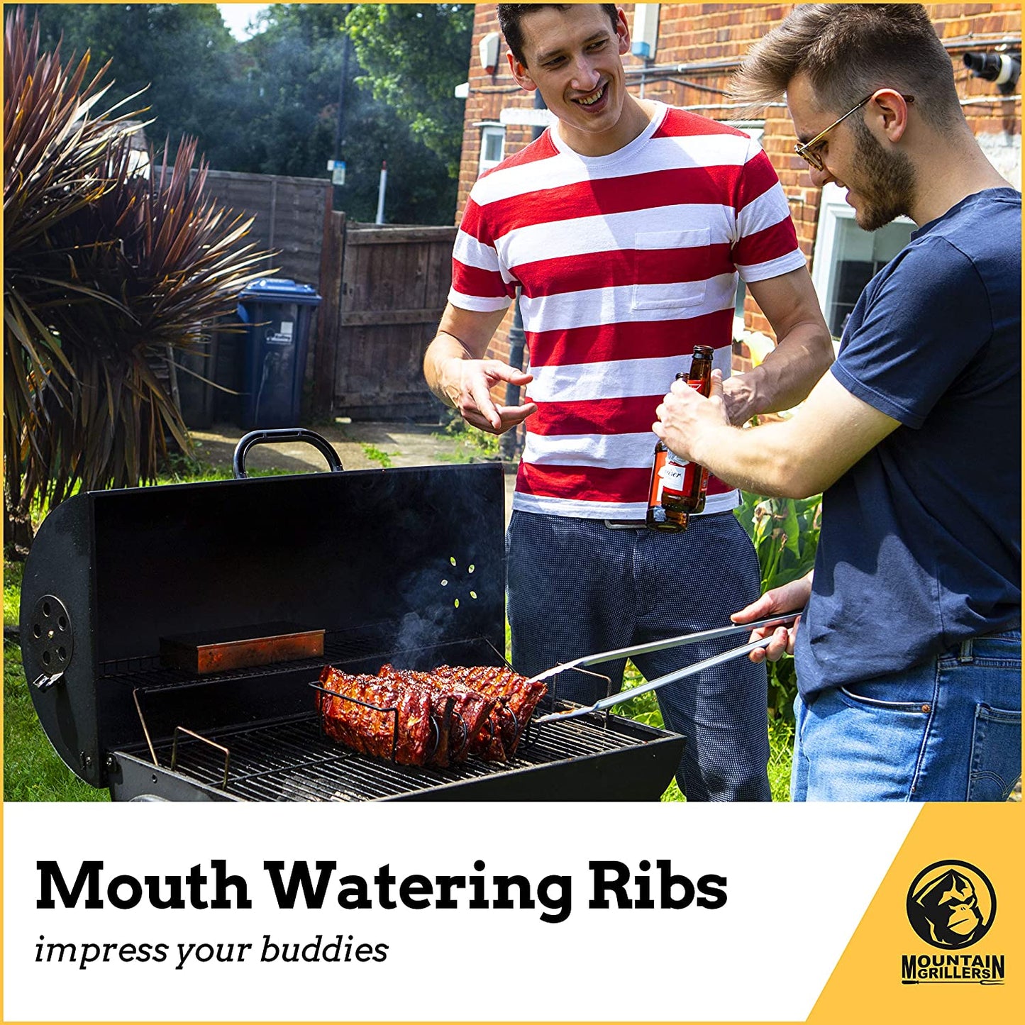 MOUNTAIN GRILLERS BBQ Rib Racks for Smoking, Gas Smoker or Charcoal Grill, Sturdy & Non Stick Standing for Gas Grill, Bbq Grill, Holds up to 5 Baby Back Ribs, Grilling & Barbecue Gifts for Men Black