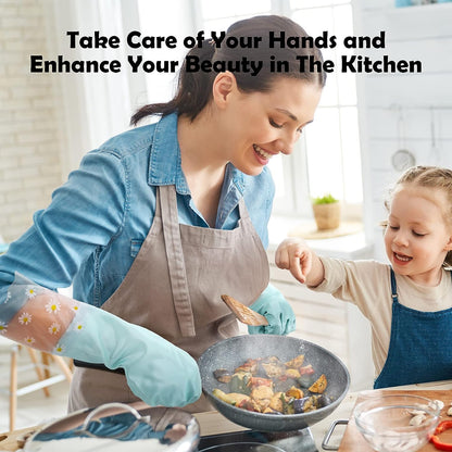 3 Pairs Rubber Cleaning Gloves for Household - Reusable Dishwashing Gloves for Kitchen, Waterproof Flocked Liner Dish Washing Gloves for Kitchen Bathroom, Laundry, Gardening (Large)