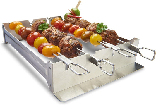 Broil King 69138 Narrow Kebab Rack, Set of 4-12-In / 30.5 Cm Skewers, Silver