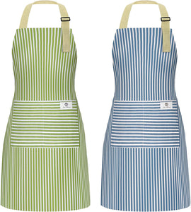 2 Pack Waterproof Cooking Apron for Women with Pocket Adjustable Chef Aprons for Kitchen, Cooking, Baking, BBQ, Grill(Blue/Green)