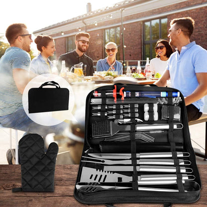 34PCS BBQ Grill Tools Set Stainless Steel Grilling Accessories with Spatula, Tongs, Skewers for Barbecue, Camping, Kitchen, Complete Premium Grill Utensils Set in Storage Bag, Silver, (BTS-34)