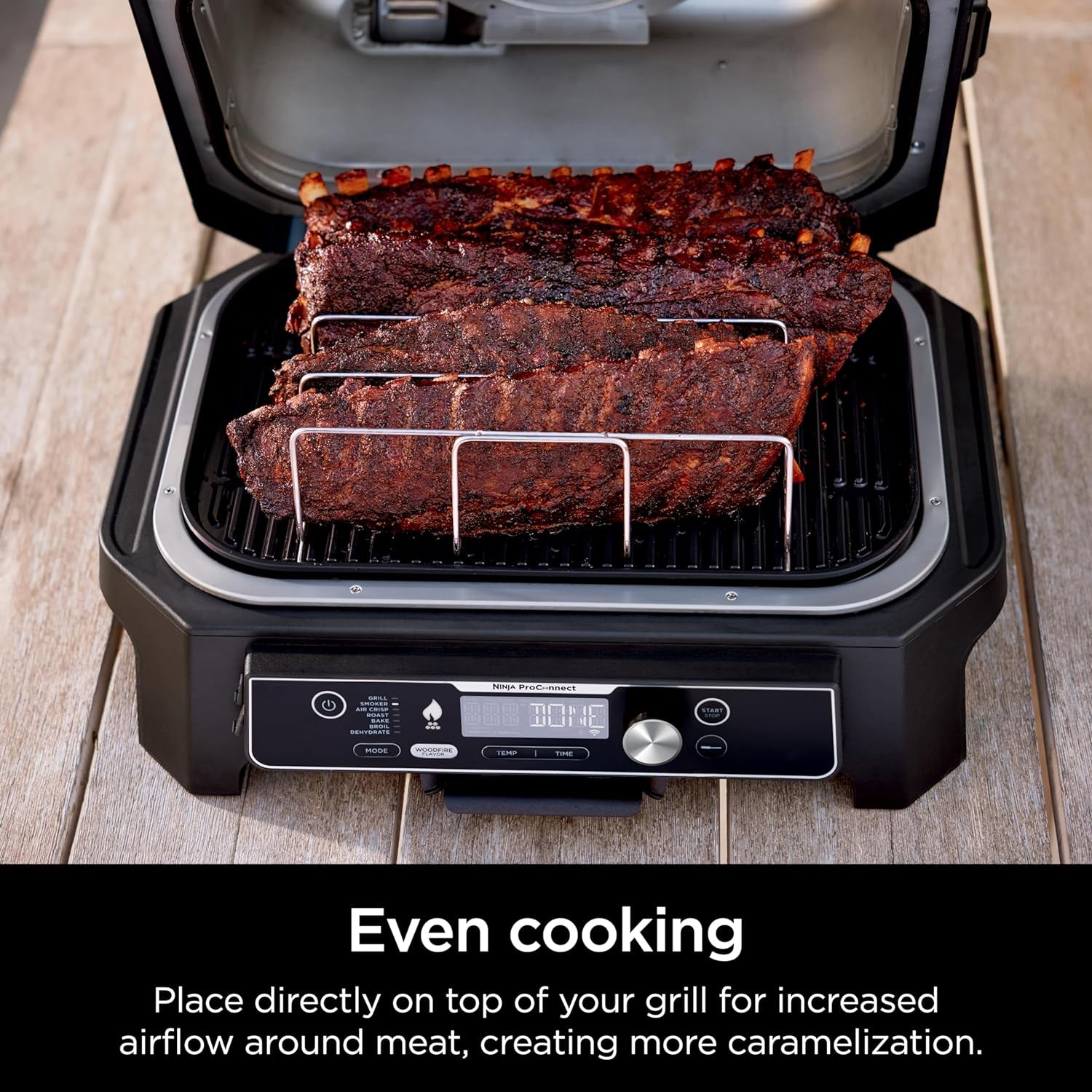 Ninja XSKRACKXL Woodfire Rib Rack, Compatible with OG800 and OG900 Series, Smokes 4 Full Racks of Ribs, Elevates Ribs for All-Around Airflow, Even Bark, Steel, Silver