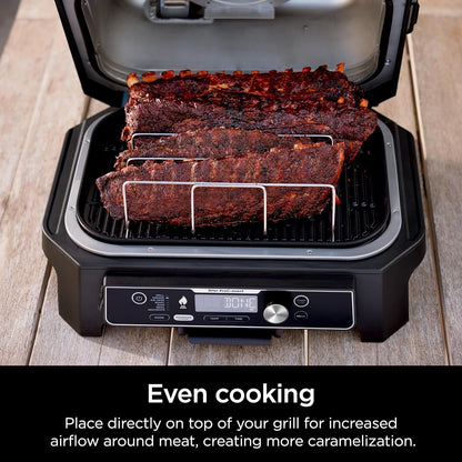 Ninja XSKRACKXL Woodfire Rib Rack, Compatible with OG800 and OG900 Series, Smokes 4 Full Racks of Ribs, Elevates Ribs for All-Around Airflow, Even Bark, Steel, Silver