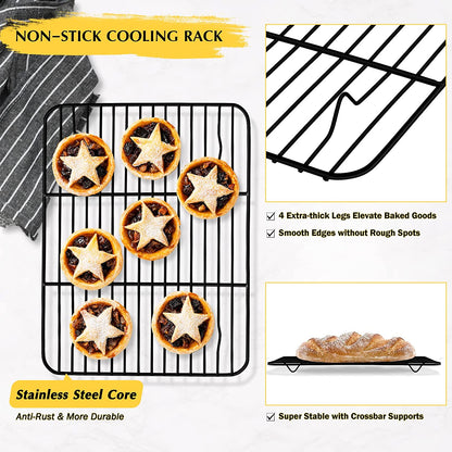 Small Baking Wire Rack Set of 2, E-Far Non-Stick Rack for Toaster Oven Cooking Roasting Broiling Grilling Meat Bacon, 8.7” X 6.2” Metal Bakeable Cooling Rack for Cookie Cake - Easy to Clean