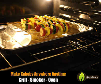 Cave Tools Kebob Rack for Shish Kebab Skewers - Stainless Steel Build Compatible with Wood, Round, Metal, Flat or Bamboo Skewers - BBQ Grilling Accessories