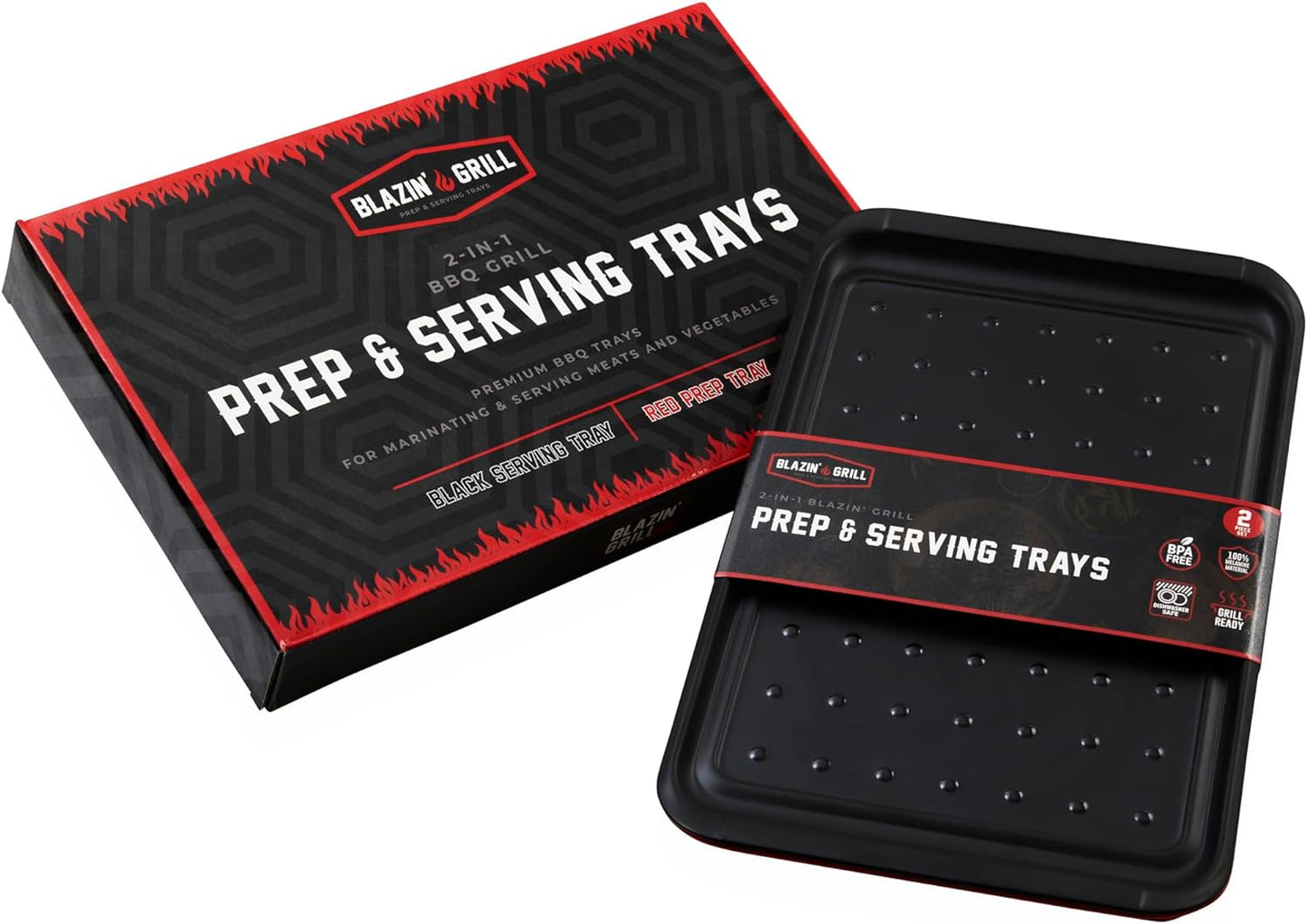 Prep & Serving Trays | Set of 2 | Stackable Serving Tray & Marinating Tray | Serving Platter for Plating Food & BBQ Prep Tub for Marinating Meats | Grill Accessories for Outdoor Grill |