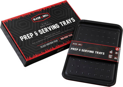 Prep & Serving Trays | Set of 2 | Stackable Serving Tray & Marinating Tray | Serving Platter for Plating Food & BBQ Prep Tub for Marinating Meats | Grill Accessories for Outdoor Grill |