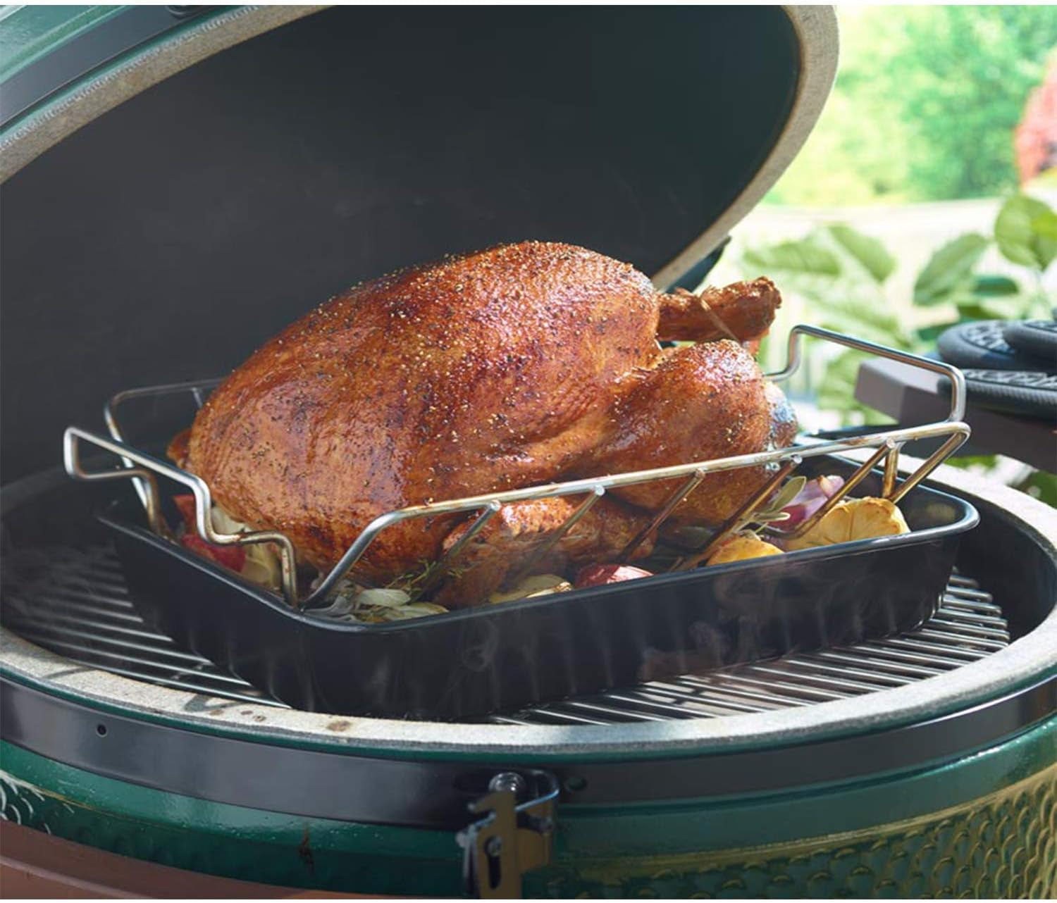 Kamaster Turkey Rack for Big Green Egg Rib Rack Stainless Steel for Smoking and Grilling Dual Purpose V Shaped Turkey Roasting Rack for Large Bge,Kamado Grill Joe,Primo,Vision and Other 18In Grill