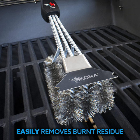 Image of Grill Brush and Scraper - 360 Straight Edge - Compatible with Weber and Pellet Grill Brands - BBQ Cleaner Fits All Grills, Stainless Steel, Cast Iron, Porcelain - Flex Grip Handle