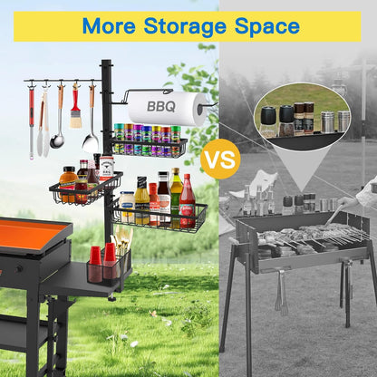 CONCONS Grill Caddy, BBQ Outdoor Kitchen Accessories for Camper, Barbeque Grill Accessories, Camping Kitchen, Barbeque Caddy for Outdoor Grill, Picnic Caddy, Outdoor Utensil Caddy, Paper Towel Holder