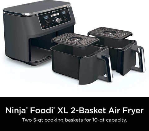 Image of DZ401 Foodi 10 Quart 6-In-1 Dualzone XL 2-Basket Air Fryer with 2 Independent Frying Baskets, Match Cook & Smart Finish to Roast, Broil, Dehydrate for Quick, Easy Family-Sized Meals, Grey