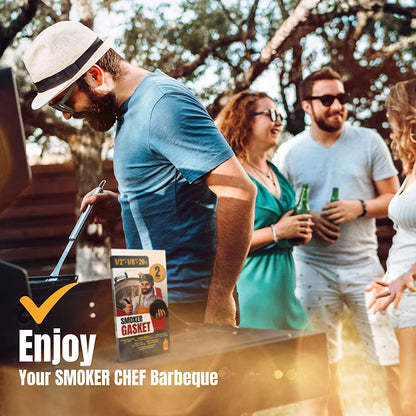 Smoker Chef XXL 20 FT Grill Gasket for Smokers - Black 1/2’’ X 1/8’’ Hi Temp Seal Smoker Gasket – 2-Pack X 10 FT Self Stick Black Nomex Fire Tape for BBQ Lid – High Heat Temperature Material Replace