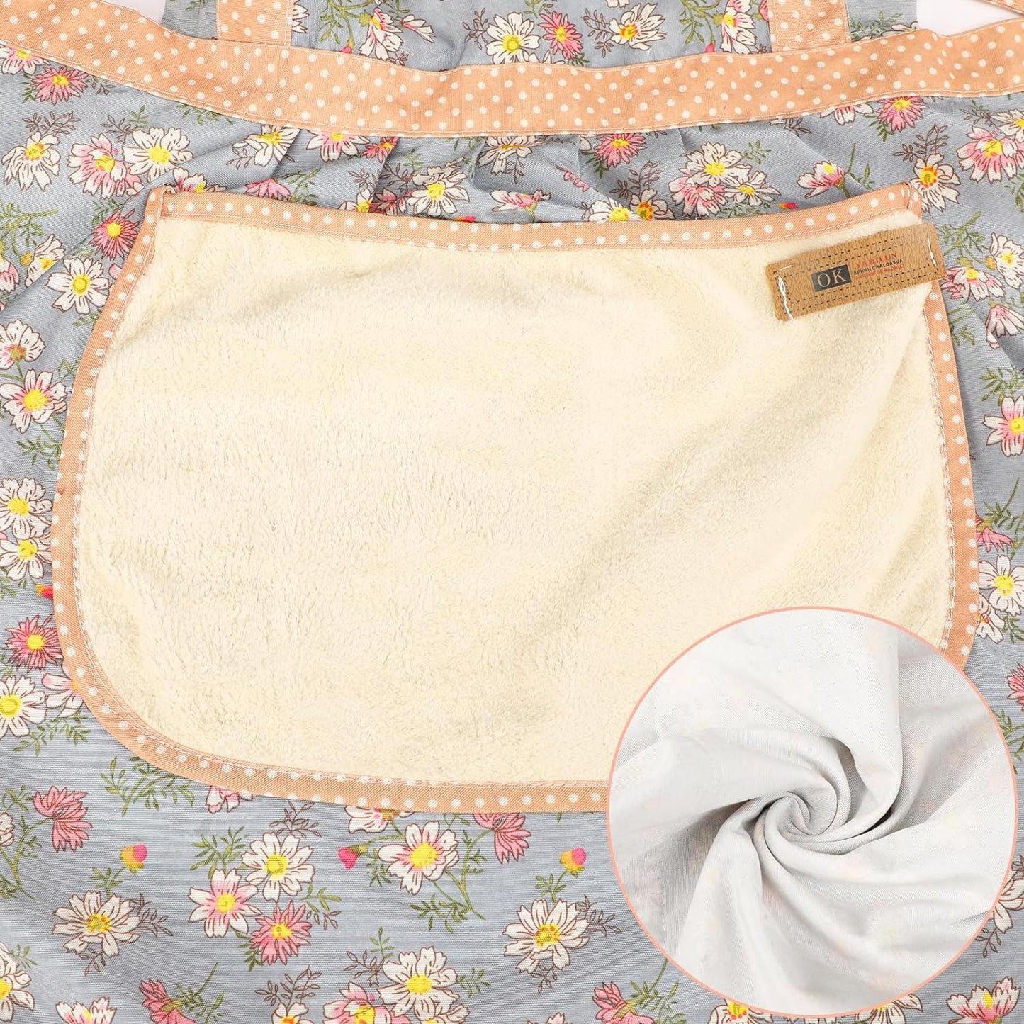 2Pcs Women Aprons with Pockets, Girls Floral Apron with Big Pocket Baking Soft Chef Aprons for Kitchen Cooking Baking