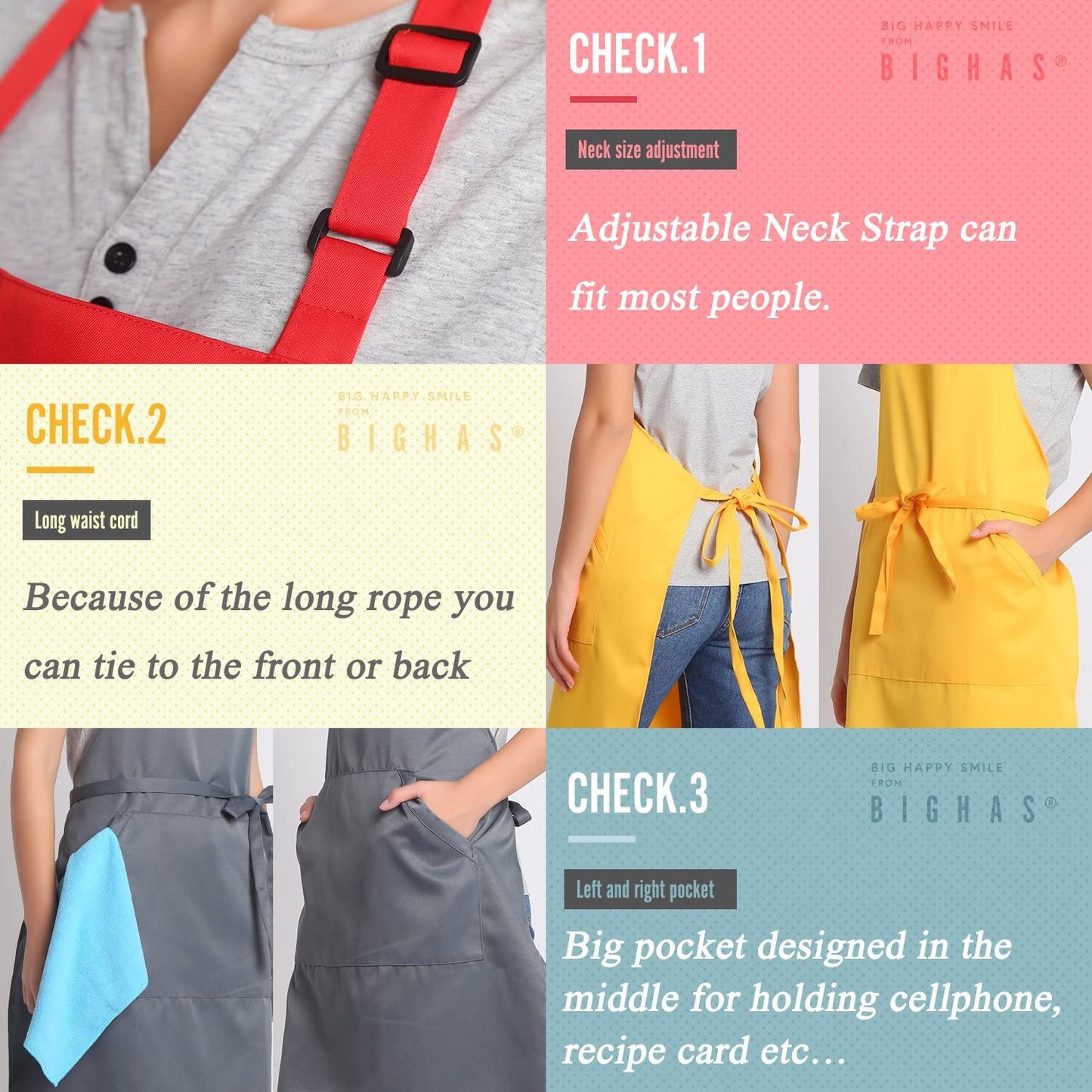 Adjustable Bib Apron with Long Ties for Women Men 18 Colors Chef Kitchen Cooking