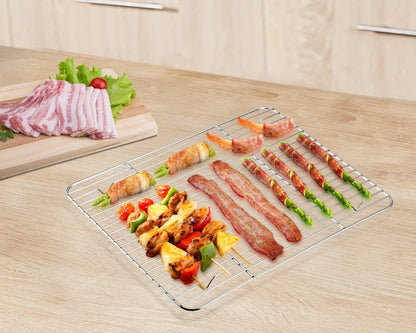 P&P CHEF Baking Rack Pack of 2, Stainless Cooling Rack for Cooking Baking Roasting Grilling Drying, Rectangle 8.6'' X 6.2'' X0.6'', Fits Small Toaster Oven, Oven & Dishwasher Safe