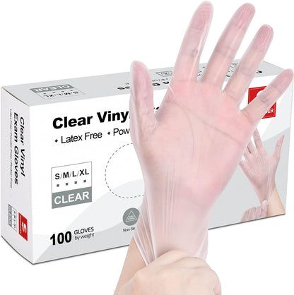 Clear Vinyl Exam Gloves, Latex-Free, Disposable Medical Gloves, Cleaning Gloves, Food Safe, Powder-Free, 4 Mil
