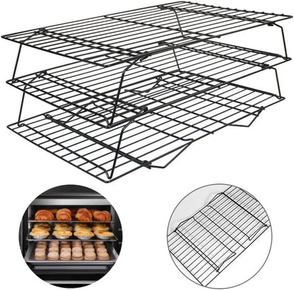 SCDGRW 3-Tier Stackable Cooling Racks, Stainless Steel Wire Rack Baking Rack Oven Rack Cookie Rack Oven Safe, Rust-Resistant Non-Stick Cooling Grilling for Baking, Cooking, Roasting 15”X 10"