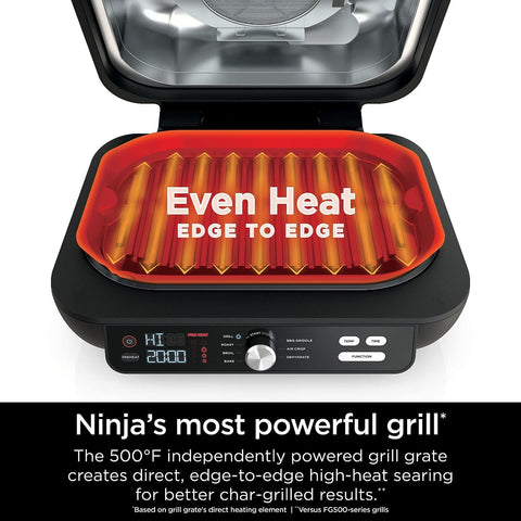 Image of IG601 Foodi XL 7-In-1 Electric Indoor Grill Combo, Use Opened or Closed, Air Fry, Dehydrate & More, Pro Power Grate, Flat Top Griddle, Crisper, Black, 4 Quarts