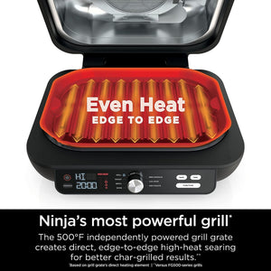 IG601 Foodi XL 7-In-1 Electric Indoor Grill Combo, Use Opened or Closed, Air Fry, Dehydrate & More, Pro Power Grate, Flat Top Griddle, Crisper, Black, 4 Quarts