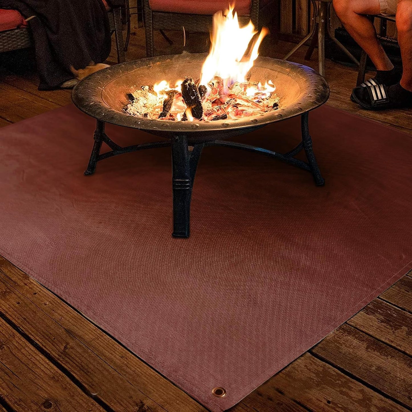 Fire Pit Mat - 39.4 * 37.8In Fireproof Stove Grill Mats Blanket for Wood Deck Insulation, Camping BBQ Temperature Resistant Rugs Accessories for outside Indoor Lawn Protection - Brown