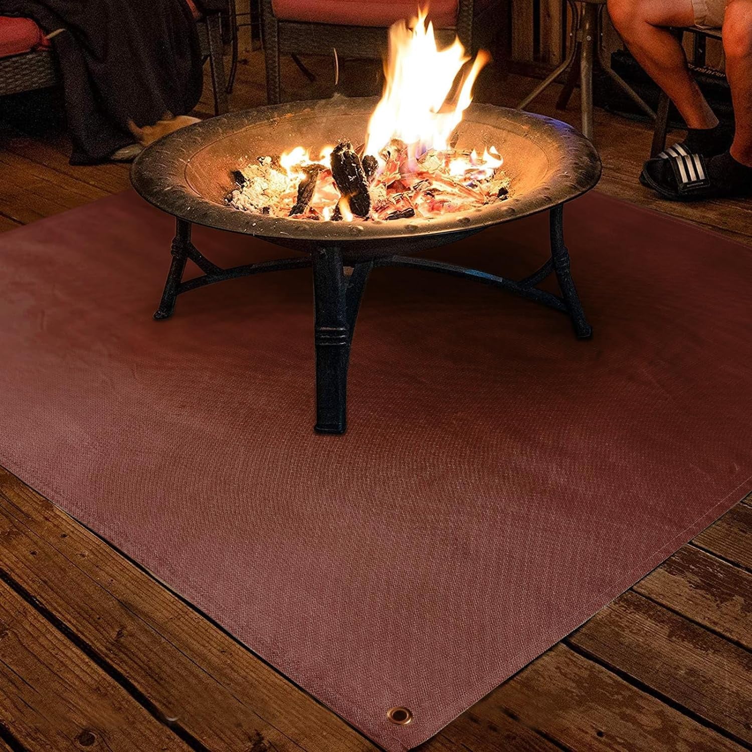 Fire Pit Mat - 39.4 * 37.8In Fireproof Stove Grill Mats Blanket for Wood Deck Insulation, Camping BBQ Temperature Resistant Rugs Accessories for outside Indoor Lawn Protection - Brown