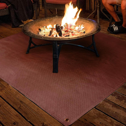 Fire Pit Mat - 39.4 * 37.8In Fireproof Stove Grill Mats Blanket for Wood Deck Insulation, Camping BBQ Temperature Resistant Rugs Accessories for outside Indoor Lawn Protection - Brown