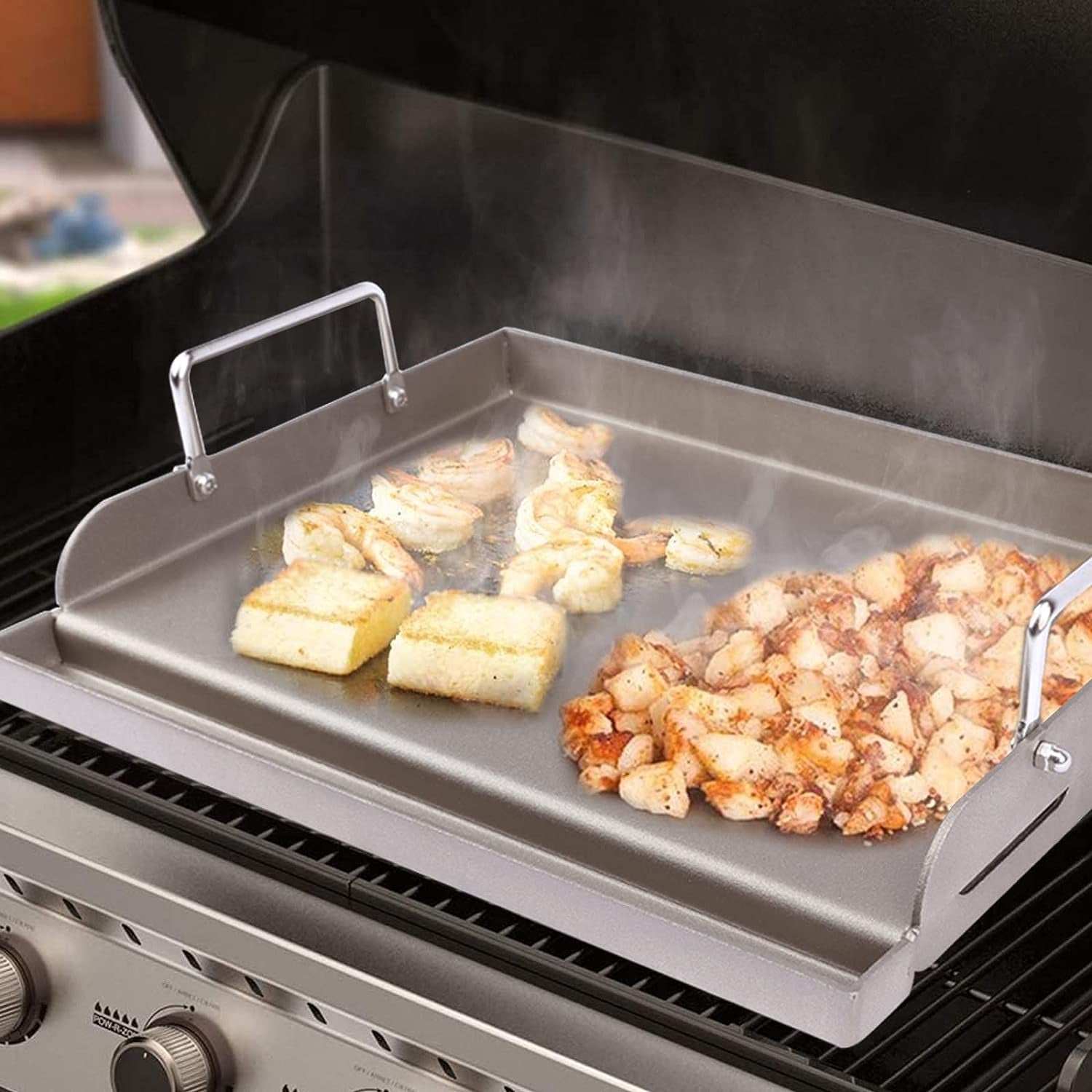 Universal Fry Griddle for Gas Grill, 25"X 16” Metal Cooking Griddle Pan Large Flat Top Plate for Gas Stove, Charcoal Electric Grills Fits Camping Stove Outdoor Tailgating Parties Grilling