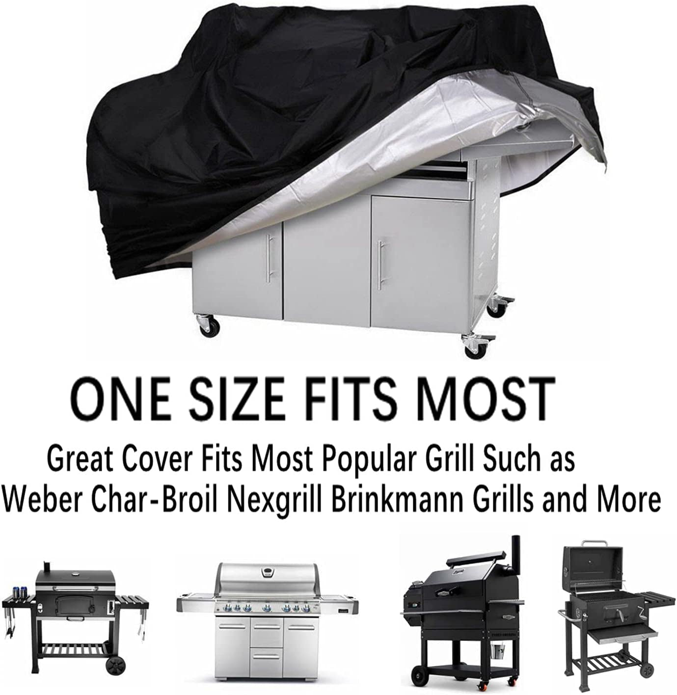 Grill Cover, Waterproof BBQ Grill Cover, 58 Inch Rip-Proof and Anti-Uv Barbecue Gas Grill Cover Compatible for Weber Char-Broil Nexgrill Grills and More