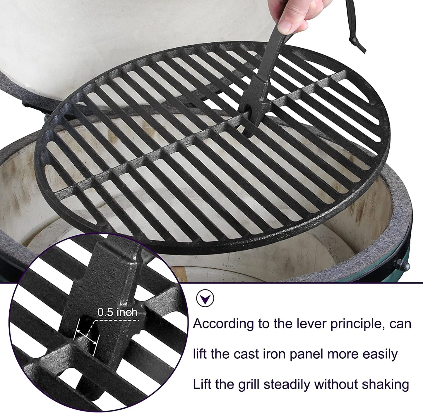 Grill Grate Lifter Grill Cast Iron Cooking Grid Lifter,Big Green Egg Cast Iron Cooking Grate Handling Lifter Accessories for Moving Cast Iron and Stainless Steel Grilling Nets