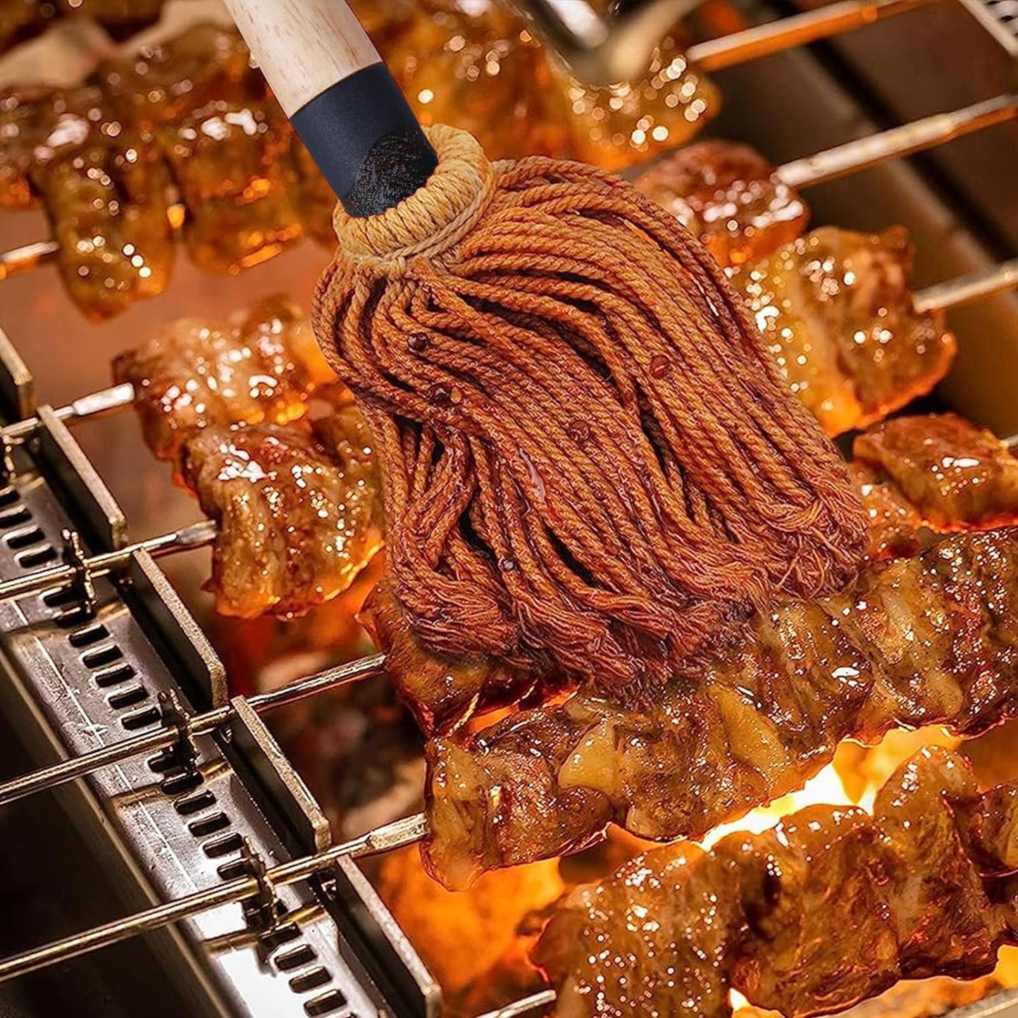 Donxote 18 Inch BBQ Mop Brush Set of 2, with 6 Extra Replacement Heads, Wooden Long Handle Cotton Head Mopping Basting Grill Sauce Perfect for Grilling Smoking Steak Marinade or Glazing